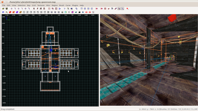 Spawn room showing structural brushes, detail brushes and models - note the struts are all models